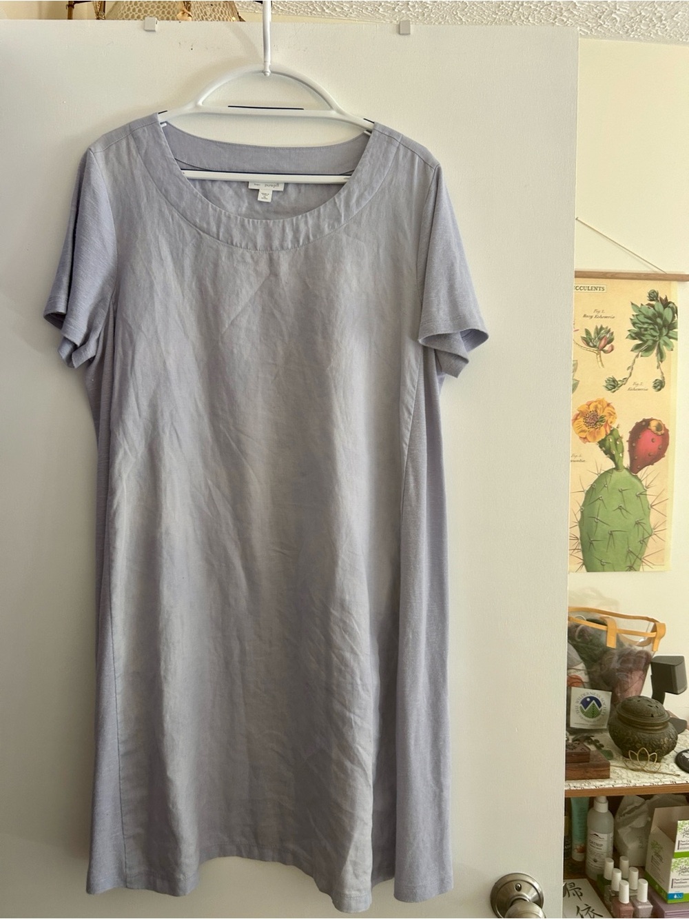 J. Jill Pure Jill XLP Light Blue Mixed Media Linen Luxe Shift Dress Size XLP